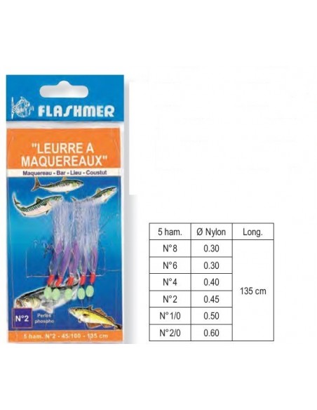 Jeu de plumes 5 hameçons leurre à maquereaux Flashmer