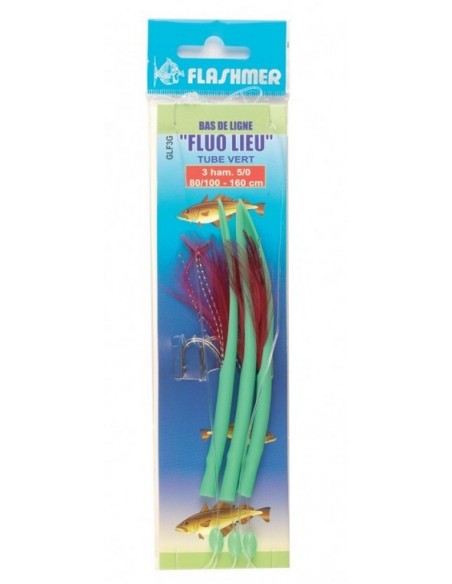 Bas de ligne 3 hameçons n°5/0 Fluo Lieu  Flashmer