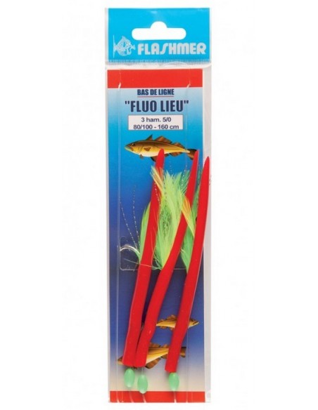 Bas de ligne 3 hameçons n°5/0 Fluo Lieu  Flashmer