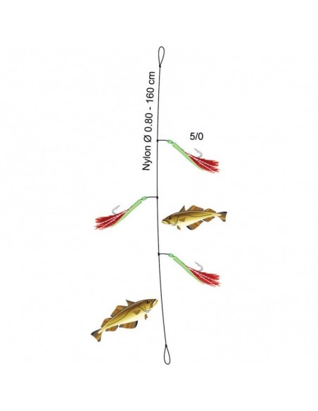 Bas de ligne 3 hameçons n°5/0 Fluo Lieu  Flashmer