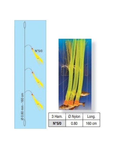 Bas de ligne 3 hameçons n°5/0 Maxi Lieu  Flashmer