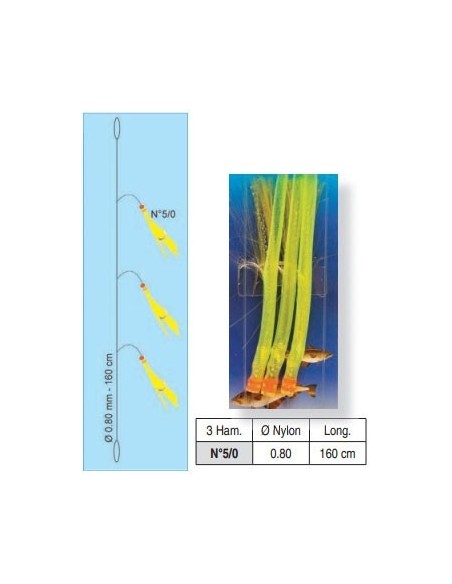 Bas de ligne 3 hameçons n°5/0 Maxi Lieu  Flashmer