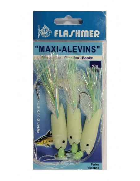 Bas de ligne Maxi Alevins 3 hameçons n°7/0 phosphorescents  Flashmer