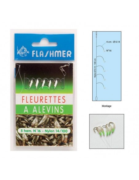 Bas de ligne fleurette à alevins 5 hameçons n°16  Flashmer