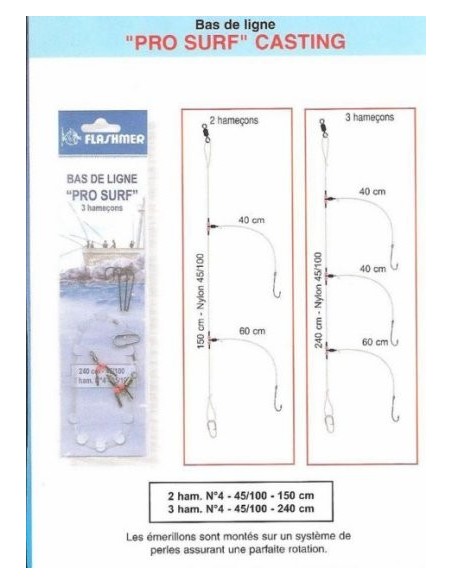 Montage surfcasting Pro Surf 3 hameçons n°4 Flashmer