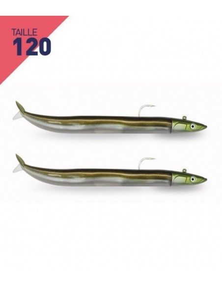 Crazy Sand Eel taille 120 (12cm) double combo OFF SHORE 15g Kaki