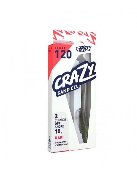 Crazy Sand Eel taille 120 (12cm) double combo OFF SHORE 15g Kaki