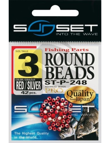 Perles rondes dures rouges argent Sunset ST-P-248 Red-Silver