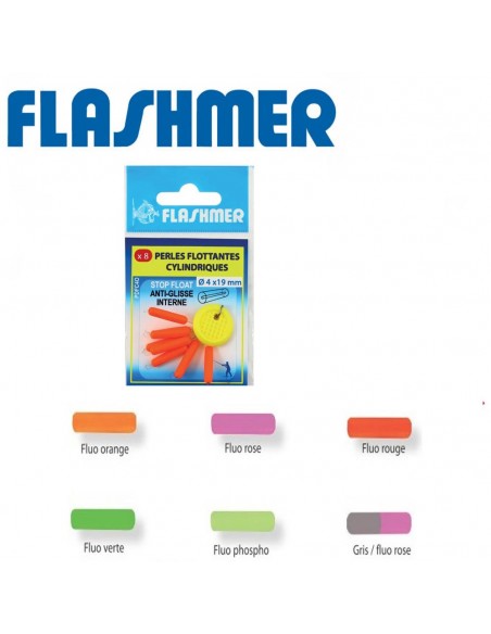 Perles flottantes cylindriques ROSE fluo 4 x 19mm Flashmer (x8)