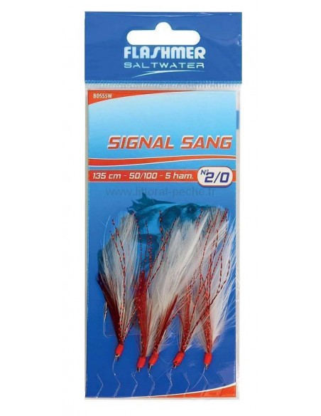 Jeu de plumes 5 hameçons n°2/0 Signal Sang Flashmer