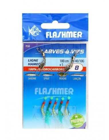 Bas de ligne 5 hameçons n°12 Larve à vif Flashmer